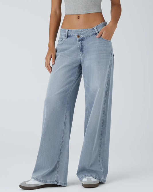 Pockets Baggy Wide Leg Washed Casual Jeans