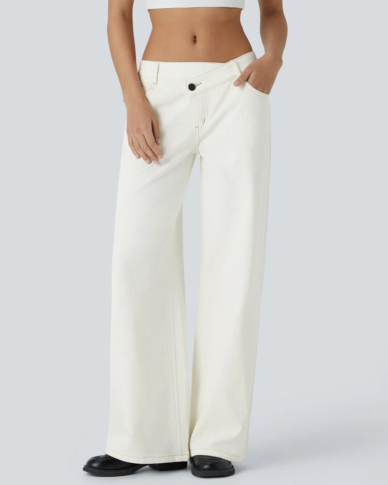 Pockets Baggy Wide Leg Washed Casual Jeans
