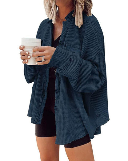 Women's Loose Fit Batwing Sleeve Waffle Knit Tops