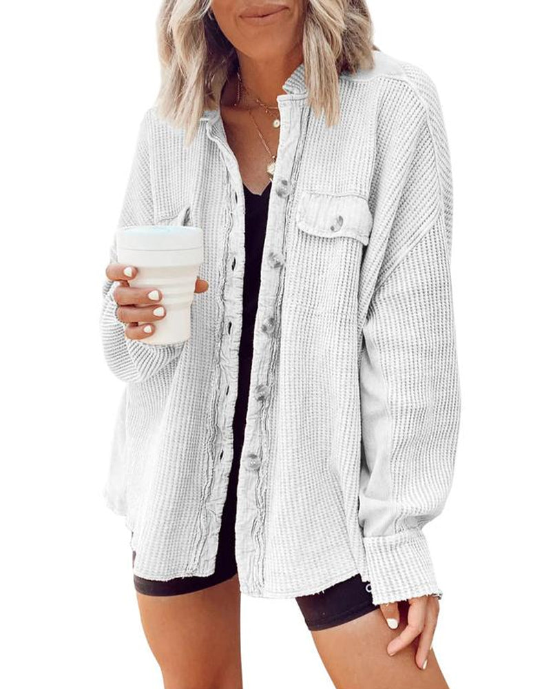 Women's Loose Fit Batwing Sleeve Waffle Knit Tops
