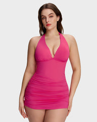 Halter V-Neck Tummy Control Swim Dress
