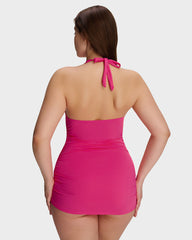 Halter V-Neck Tummy Control Swim Dress