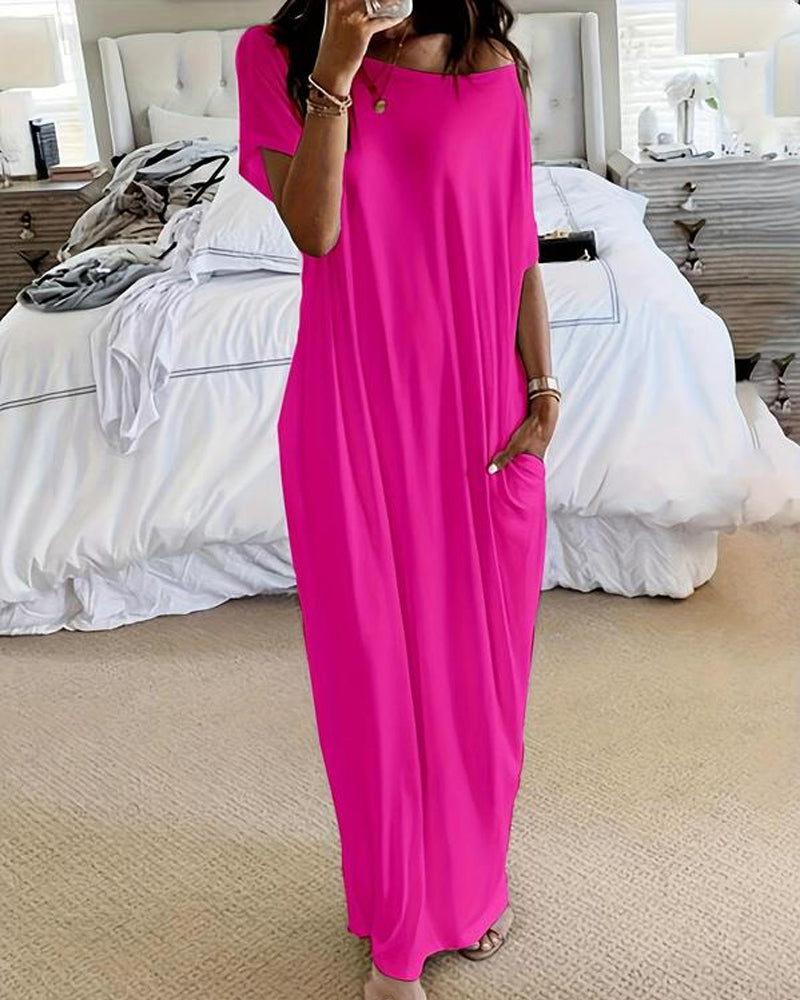 Off-Shoulder Batwing Sleeve Maxi Dress
