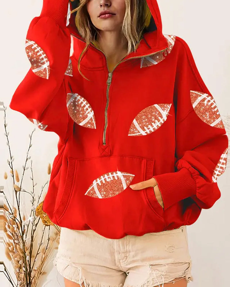 Womens Game Day Sweatshirts Football Sequin Hoodies