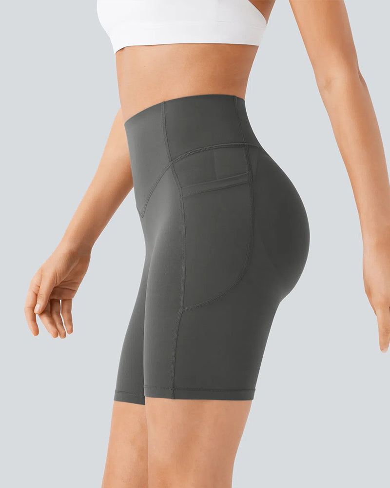 High Waisted Butt Lifting Tummy Control Side Pocket Shaping Training Shorts 7