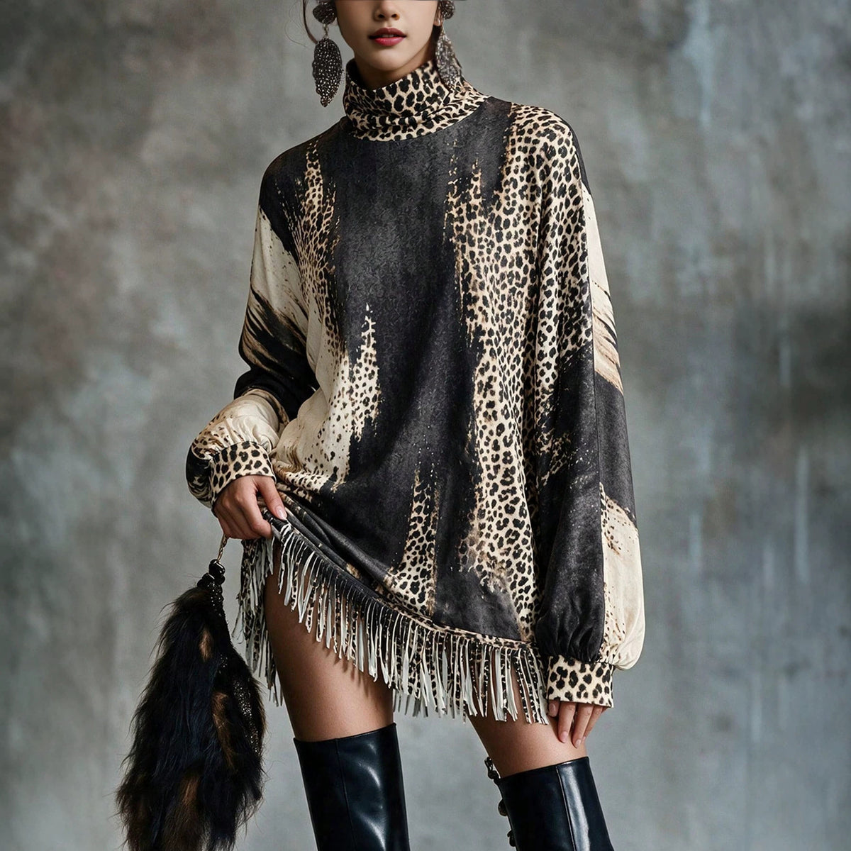 Loose Vintage High-Street Fall Winter Sweater Dress