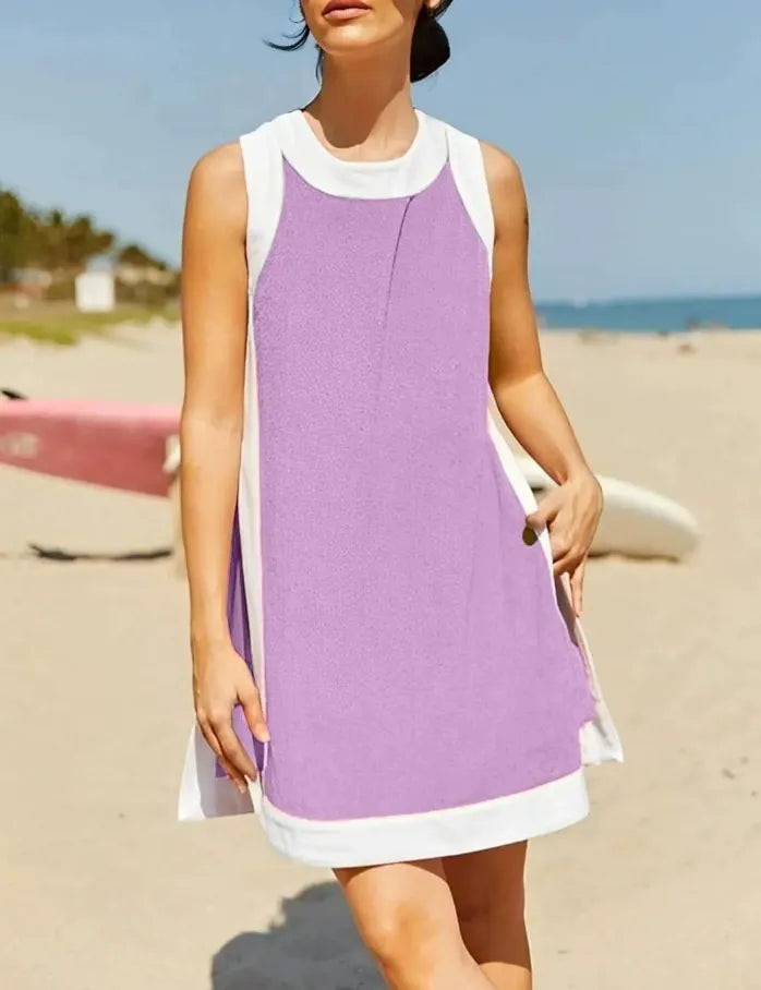 Women's Casual Color Block Sleeveless Tops Matching Shorts with Pockets