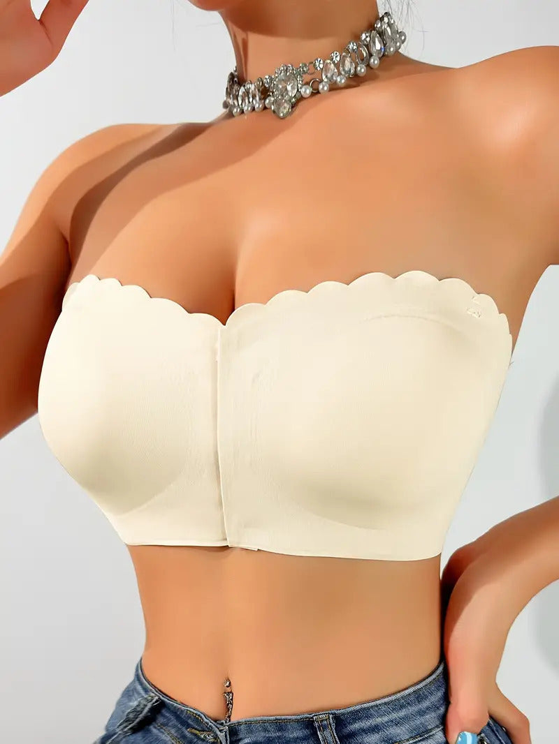 Wavy Trim Seamless Tube Top Bralette