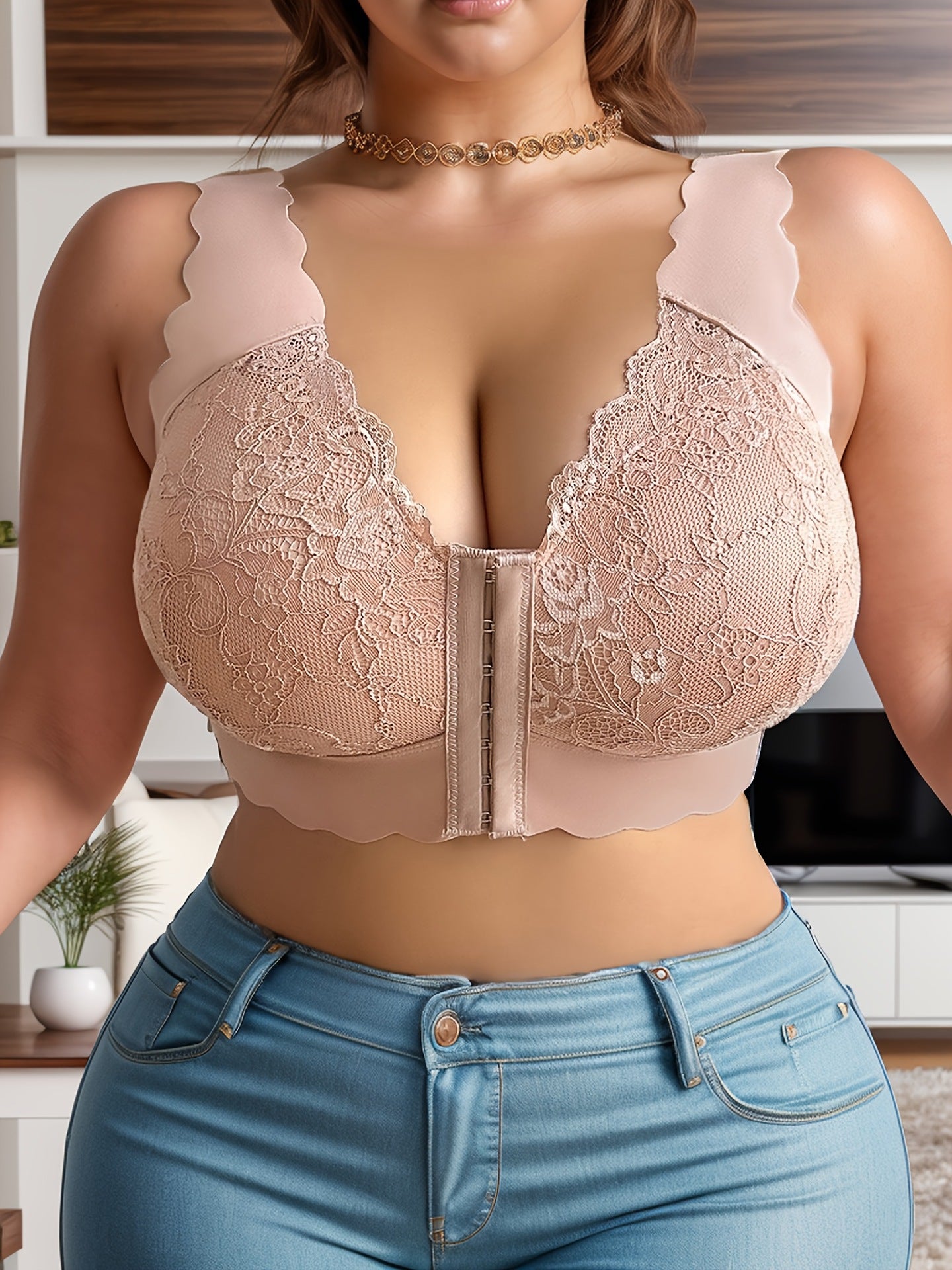 Sexy Lace Front Buckle Large Size Bra