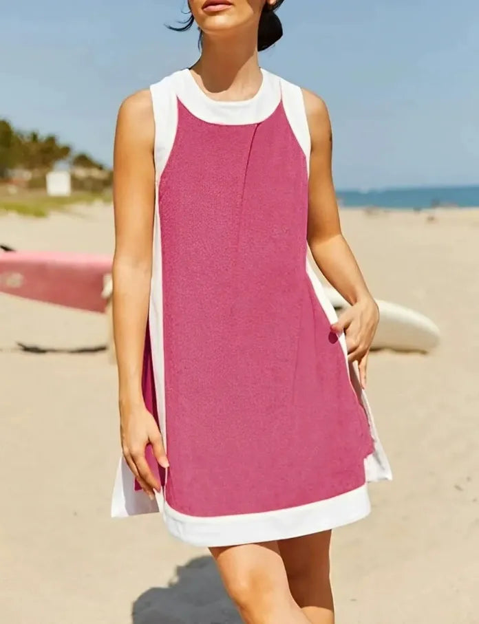 Women's Casual Color Block Sleeveless Tops Matching Shorts with Pockets