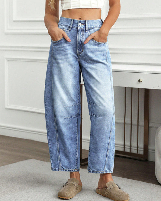 Women's High Waisted Wide Leg Baggy Cropped Barrel Jeans Plus Size