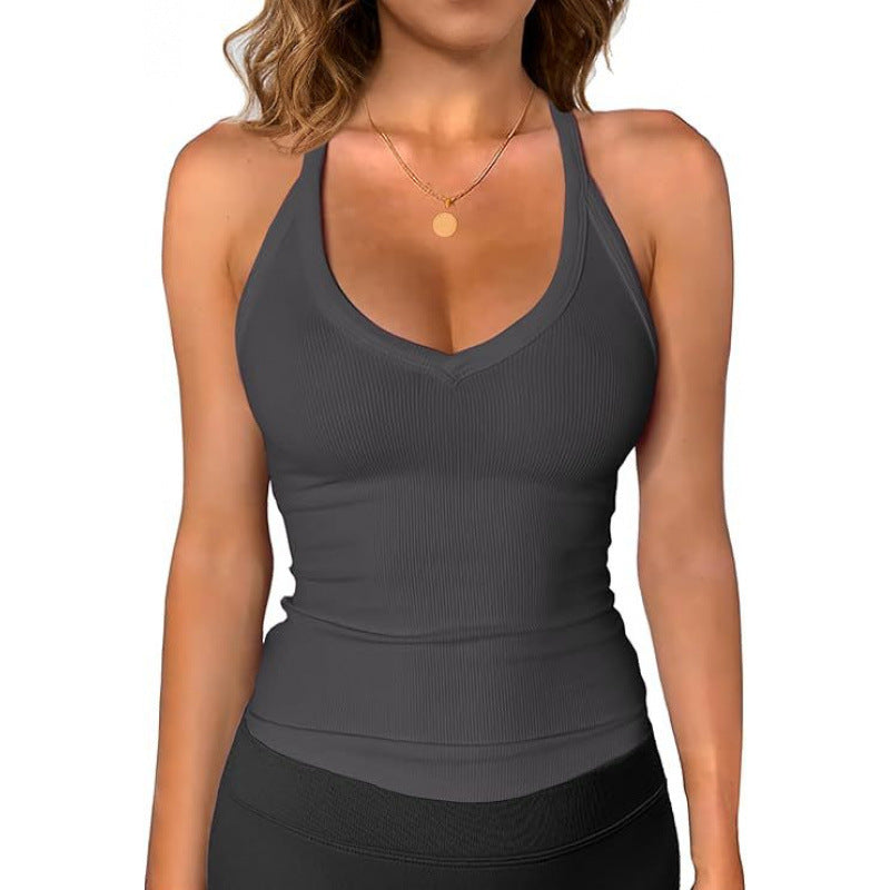 V Neck Cotton Tank Tops with Shelf Bra