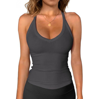 V Neck Cotton Tank Tops with Shelf Bra