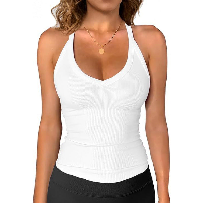 V Neck Cotton Tank Tops with Shelf Bra