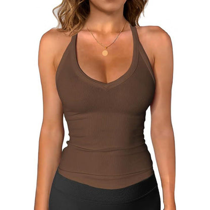 V Neck Cotton Tank Tops with Shelf Bra