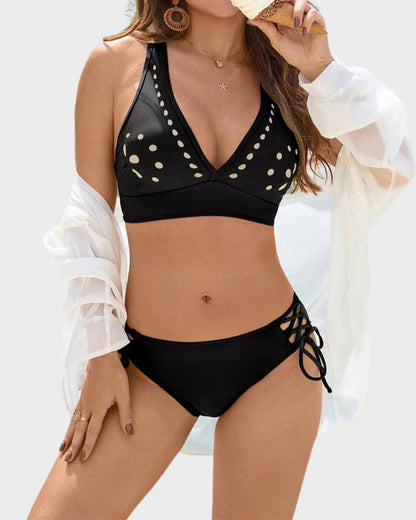 Petal Hollow V-Neck Two-Piece String Bikini Set