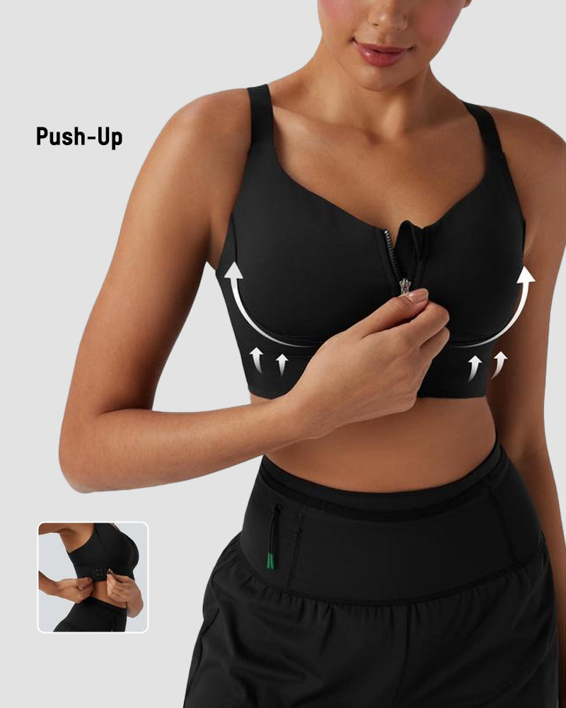 Quick-Dry Zipper Push-Up Sports Bra With Adjustable Buckle