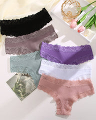 Ribbed Cotton Lace Mid-Rise Panty(9 pack）