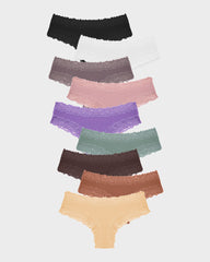 Ribbed Cotton Lace Mid-Rise Panty(9 pack）