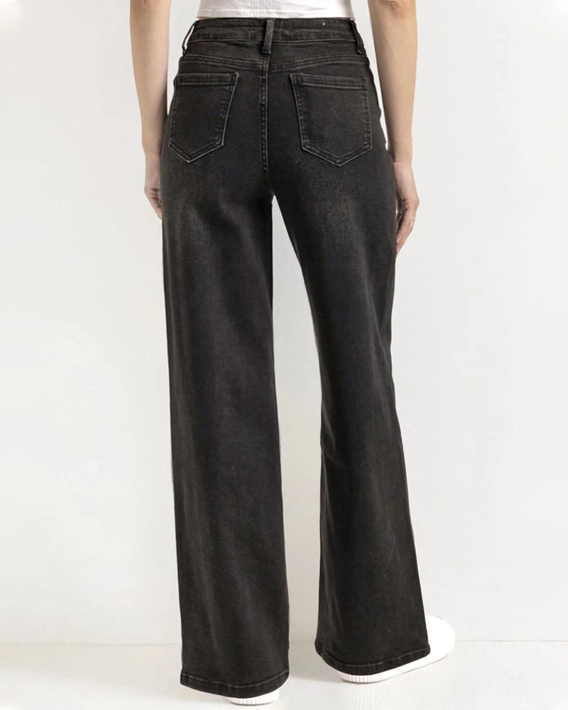 Minimalist High Waist Denim Stretch Wide Leg Jeans
