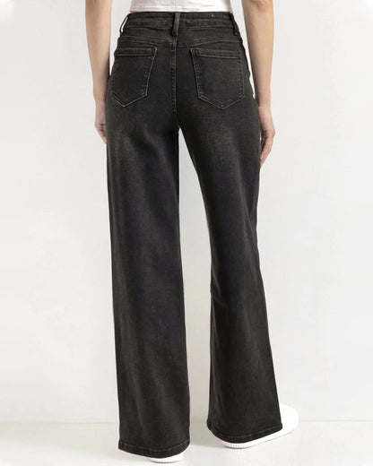 Minimalist High Waist Denim Stretch Wide Leg Jeans