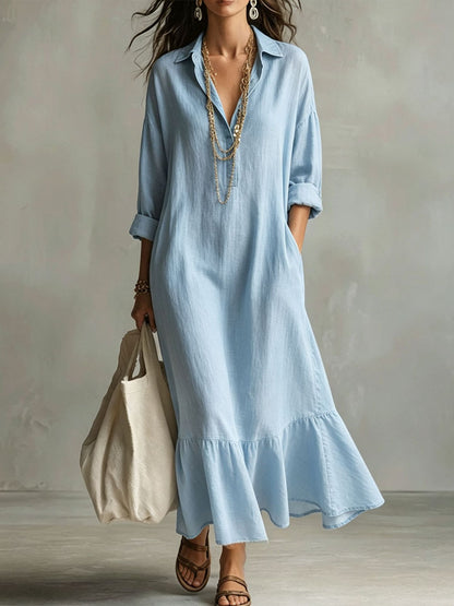 long sleeve Tiered Maxi Shirt Dress
