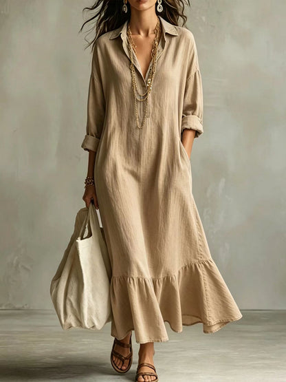 long sleeve Tiered Maxi Shirt Dress