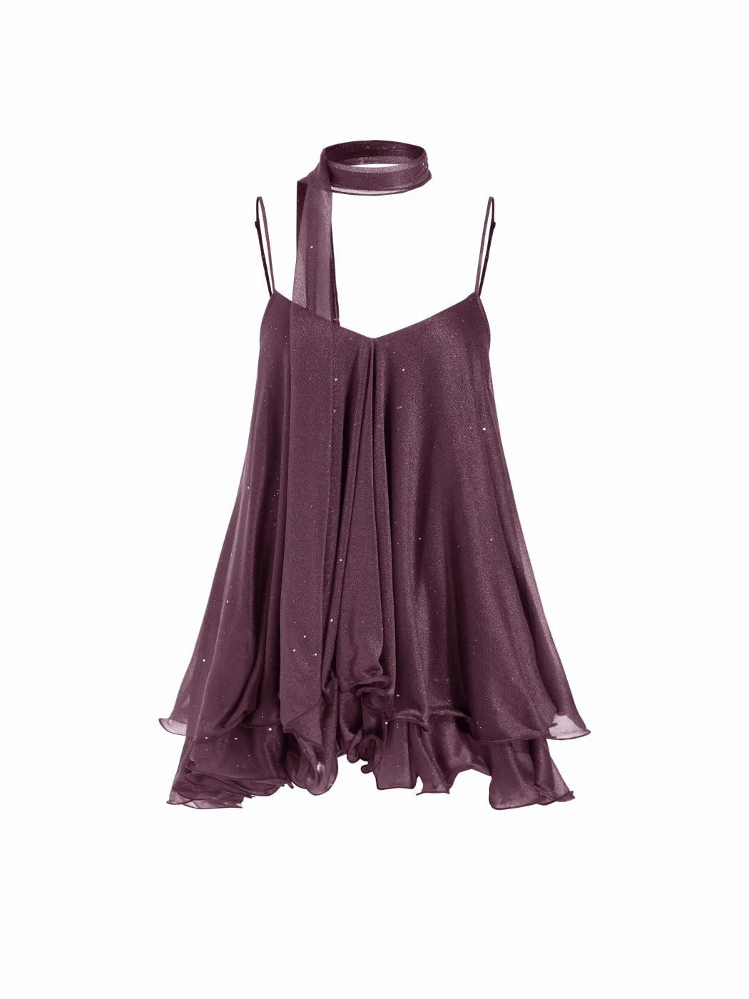 Sparkly Mesh V-Neck Slip Mini Dress with Layered Hem
