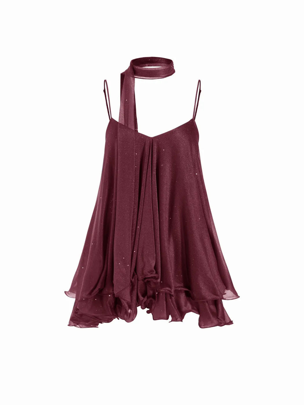 Sparkly Mesh V-Neck Slip Mini Dress with Layered Hem