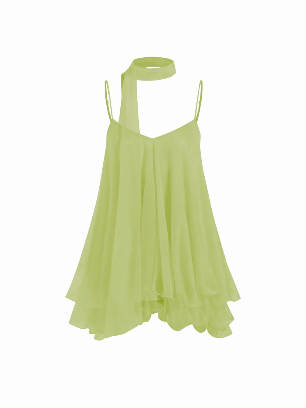 Sparkly Mesh V-Neck Slip Mini Dress with Layered Hem