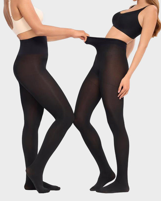 Slimming Semi-Sheer Black Thin Fleece Tights