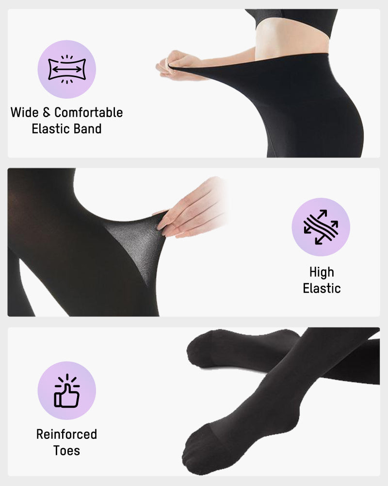 Slimming Semi-Sheer Black Thin Fleece Tights