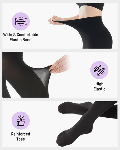 Slimming Semi-Sheer Black Thin Fleece Tights