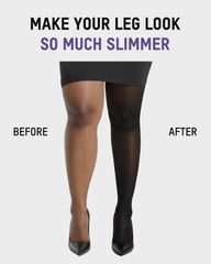 Slimming Semi-Sheer Black Thin Fleece Tights