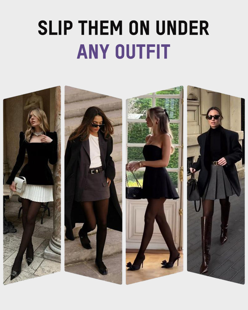 Slimming Semi-Sheer Black Thin Fleece Tights
