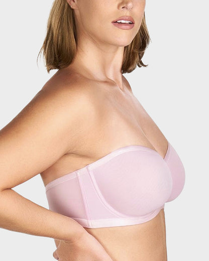 No-Slip Strapless Sheer Mesh Balconette Bra