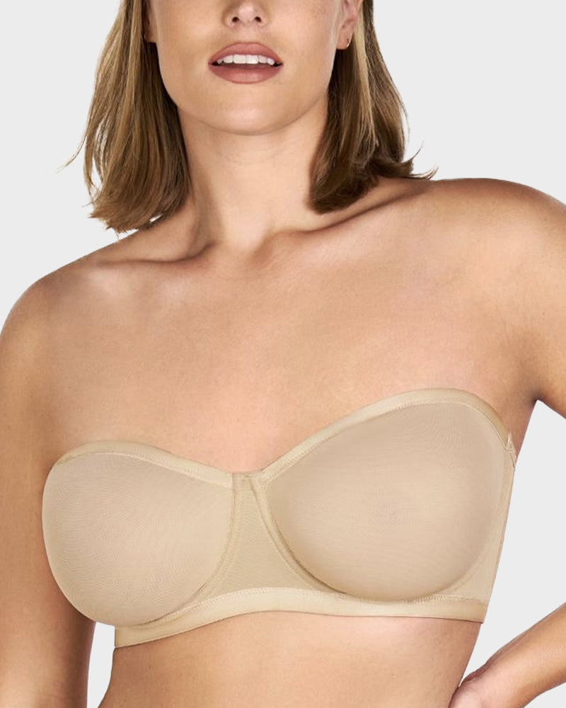 No-Slip Strapless Sheer Mesh Balconette Bra