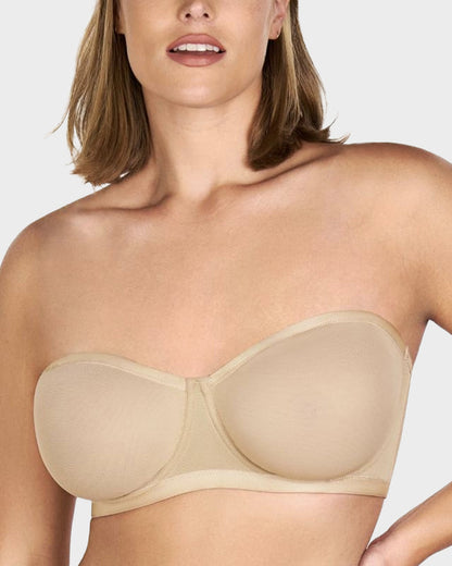 No-Slip Strapless Sheer Mesh Balconette Bra