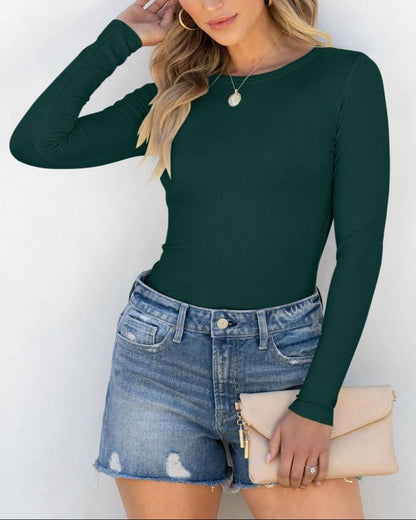 Women Long Sleeve Crewneck Rib Knit Slim Fit Shirts Basic Tee Tops 2025 Casual T-Shirt Going Out Workout Outfits