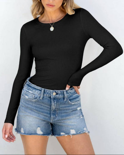 Women Long Sleeve Crewneck Rib Knit Slim Fit Shirts Basic Tee Tops 2025 Casual T-Shirt Going Out Workout Outfits