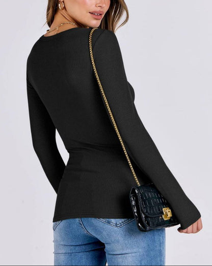 Women Long Sleeve Crewneck Rib Knit Slim Fit Shirts Basic Tee Tops 2025 Casual T-Shirt Going Out Workout Outfits