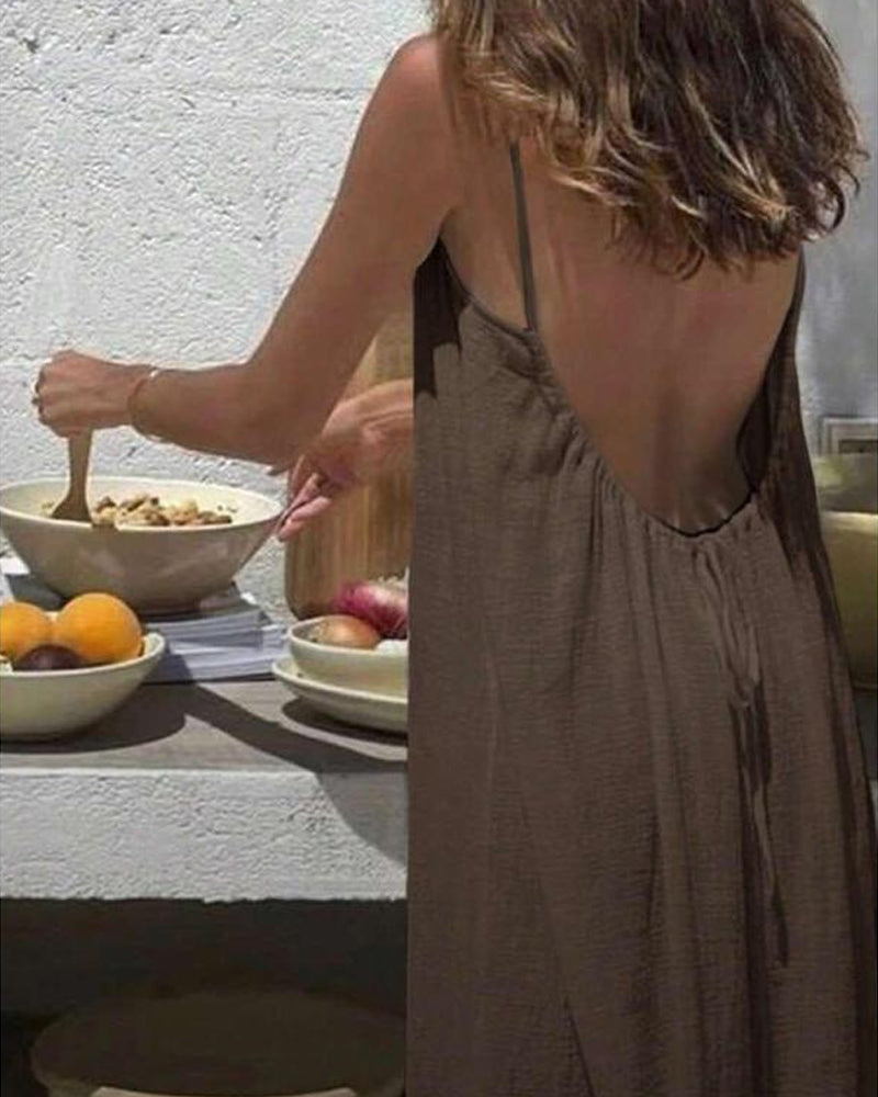 Women's Solid Color Backless Cami Dress