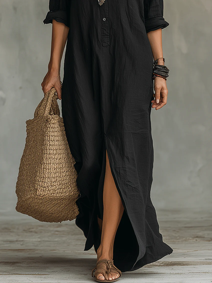 Black Maxi Dress with Buttons