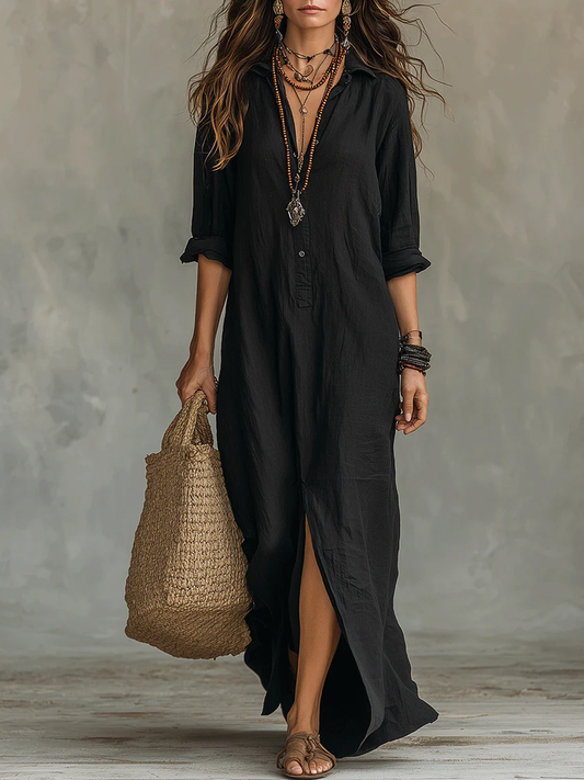 Black Maxi Dress with Buttons