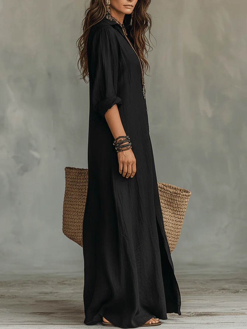 Black Maxi Dress with Buttons