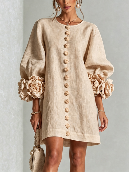 White Printed Button-Front Mini Dress
