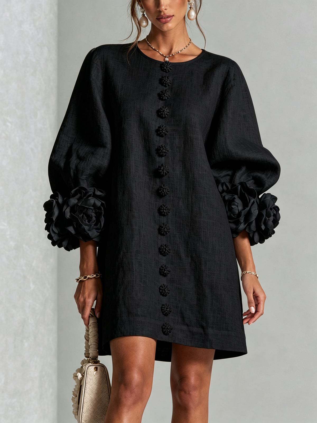 White Printed Button-Front Mini Dress