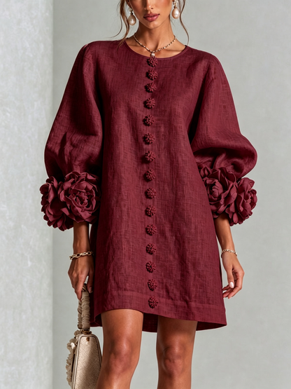 White Printed Button-Front Mini Dress