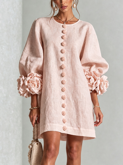 White Printed Button-Front Mini Dress
