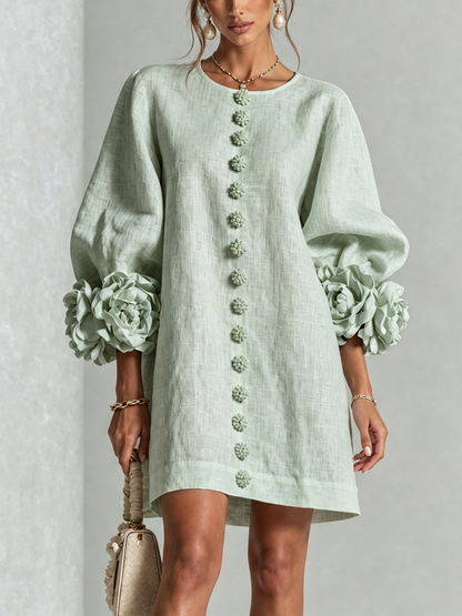 White Printed Button-Front Mini Dress